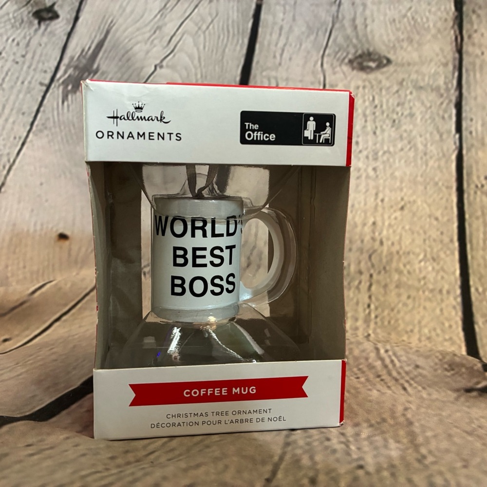 5/$20 Hallmark Christmas Ornament The Office World's Best Boss Coffee Mug NEW